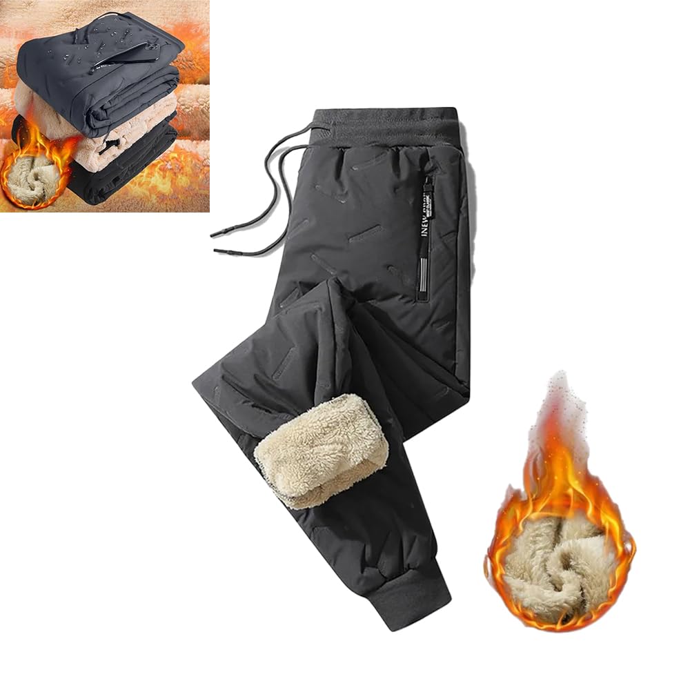 Pantaloni impermeabili foderati in pile da uomo e da donna,pantaloni termici invernali in lana d'agnello pantaloni casual pantaloni impermeabili antivento in cotone caldo (Gray-b,X-Large)