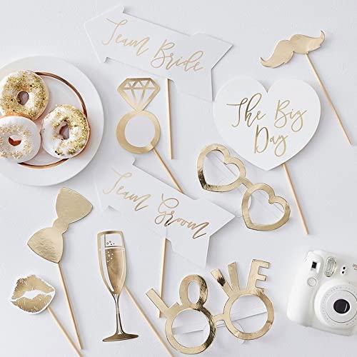 Ginger Ray- Accessoires de décoration Amusante Lot de 10, Gold Foiled Wedding Photo Booth, doré