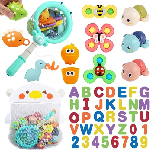 Image of LZZAPJ Baby Bath Toys for Toddlers 1-3, Kid Bathtub Toy with 36 Foam Bath Letter & Number, Fishing Games with Fish Net, Water Pool Toy with Storage Bag, Shower Toy Gift for Boy Girl Infant 1 2 3 4 5 6