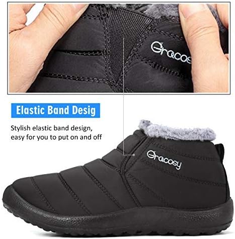 gracosy Warm Snow Boots, Winter Warm Ankle Boots, Fur Lining Boots,Waterproof Thickening Winter Shoes for Women and Men Black