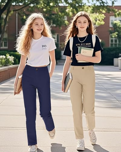 Image of Girls Uniform Pants Kids Dress Pants High Stretchy with Pockets