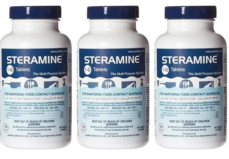 Quaternary Sanitizing Tablets - 150 Sanitizer Tablets per bottle, 3-Bottles