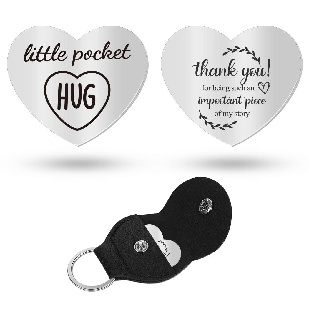 NEDAR Pocket Hug Token Keepsake 316L Stainless Steel Heart Double Sided Inspirational Gift with PU Leather Keychain, Back to School Gifts for Boy Girl, Isolation Lockdown Quarantine Gift