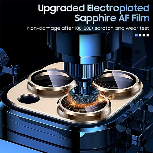 Image of Uyiton Compatible with iPhone 15 Pro /iPhone 15 Pro Max Camera Lens Protector, [Not Easy to Break][Strong Adsorption][Case-Friendly] Metal Tempered Glass Rear Camera Screen Cover - Gold Titanium