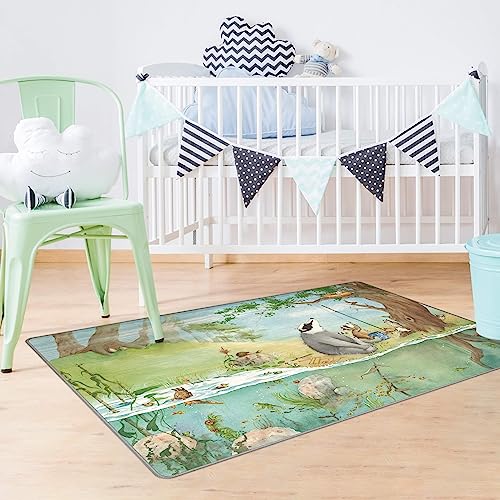 Bilderwelten Kinderteppich Wassili Waschbär - EIN Fahrstuhl für ELSA Rutschfester Spielteppich...