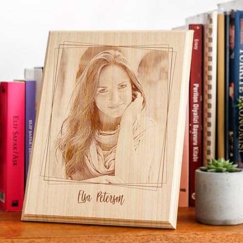 udelf Personalized Laser Engraved Wooden Photo Plaque – Custom Picture & Name Keepsake, Solid Wood Memorial Gift for Anniversaries, Birthdays, Weddings & Home Decor
