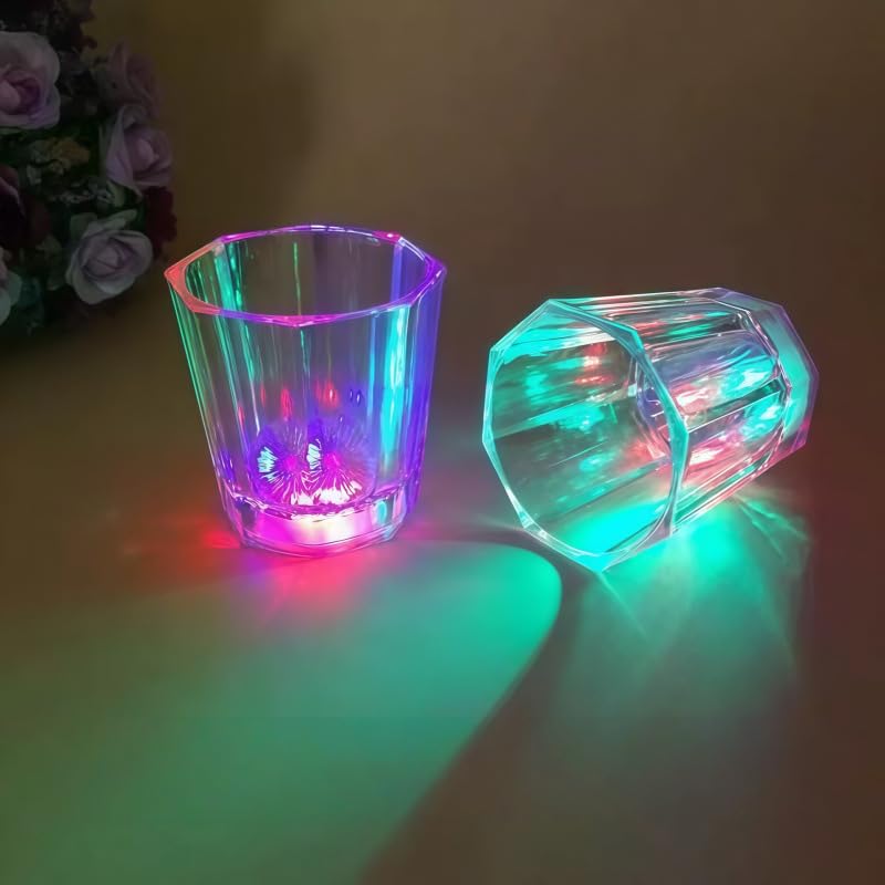 BAIFULAI 24 vasos de chupito de plástico luminoso, 50 ml, cristal de chupito LED, para fiestas de neón, divertidas, para carnaval, cumpleaños, decoración, despedida de soltera, fiesta, novia, fiesta