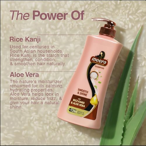 Image of Meera Smooth & Shine Shampoo with Rice Kanji & Aloe Vera | Up to 72 Hours Smooth & Shiny Hair | Nourishes & Softens Hair | Suitable for Men & Women | 650ml