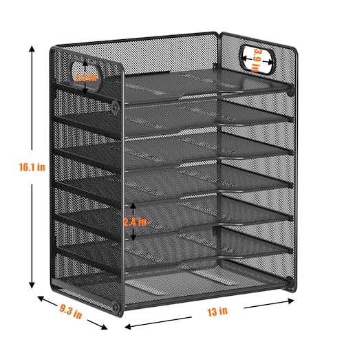Samstar 7 Tier Paper Letter Tray, Mesh Desk File Organizer File Sorter Rack Shelves with Handles, Black image 7