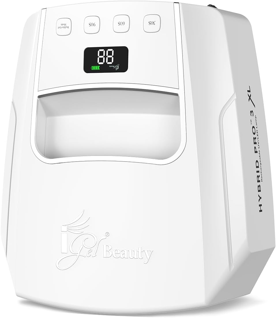 iGel Beauty Hybrid PRO 3.0 XL UV/LED Nail Lamp – Wireless Rechargeable 48W Nail Dryer, Extra Wide Full-Hand Curing, 9000mAh Battery, Smart Timer & Builder Gel Mode, Cordless Professional Lamp