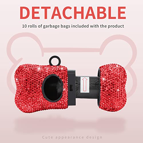 Image of Dog Poop Pickup Bags Holder Dispenser with 10 Roll 150 Bags Random Color Leak-proof Scented Bling Crystal Doggy Waste Bags and Carabiner,Red
