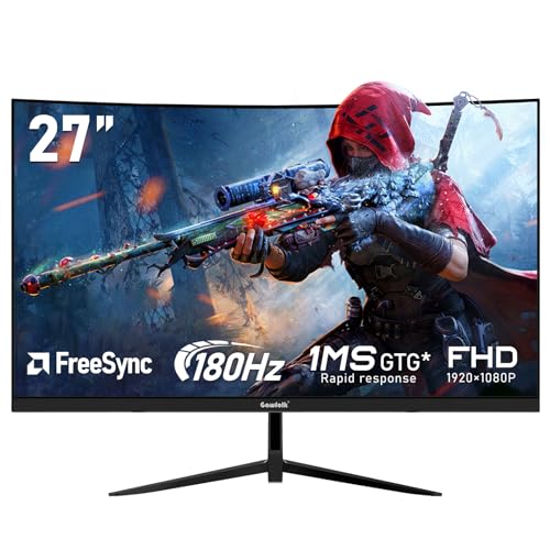 Gawfolk 27 Inch Curved(3000R) PC Gaming Monitors 180hz, FHD 1080p 1ms without Bezel, freesync, 98% sRGB，178 ° Angle View HDMI DisplayPort, Compatible with Mural VESA100*100MM - Black