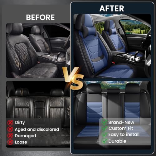 Image of Car Seat Covers Custom Fit Kia Telluride 2020-2026, Waterproof Nappa Leather Car Seat Protector, Breathable Car Seat Cushion, Seat Covers for Car(5 Seats Luxury /Black&Blue)