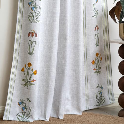 Image of Tranquebar Curtain Co. Window Curtains 6 Feet, 60-65% Room Darkening,Multi Ivory Gul Print, Cotton Curtains for Window, Cotton Curtains 6 Feet Long Set of 2, BackTab Loops,Gul (183 cm) - Set of 2