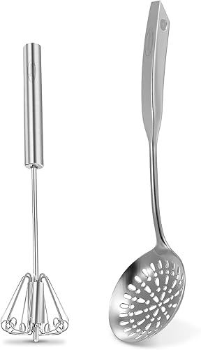Newness Batidor de huevo y cuchara ranurada, utensilio de cocina de acero inoxidable - Utensilios de cocina de acero inoxidable - Gadgets de cocina
