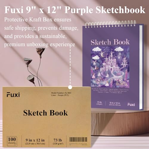 Image of Purple Sketch Book for Women - 9 inchx12 inch Girls Sketchbook, 100 Sheets (73lb /120gsm) Drawing Paper for Kids, Art Supplies for Girls Ages 8-12, Beginners, and Adults, Mothers Day Gifts,1-Pack.
