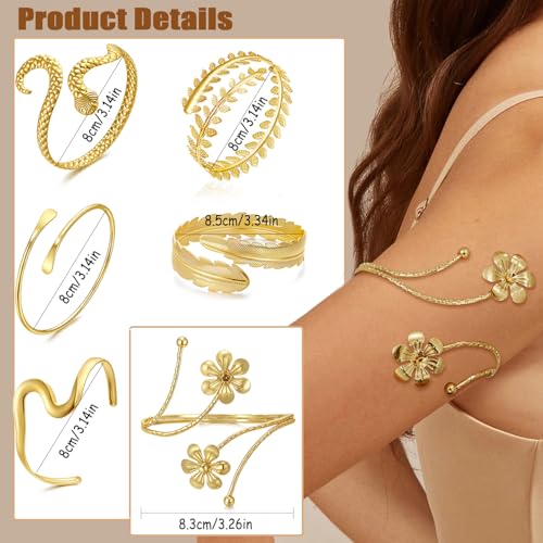 COLOYAN 6 PCS Arm Cuff Jewelry for Women, Arm Bracelet Upper Arm, Gold Arm Cuff Bangle Band Adjustable Armband Set3