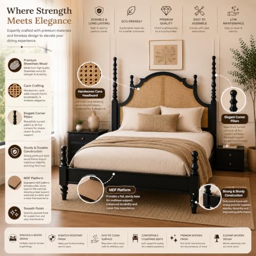 Image of Solid Sheesham Wood Poster King Size Poster Honeymoon Bed Without Storage with Designer Piller and Cane Crafting