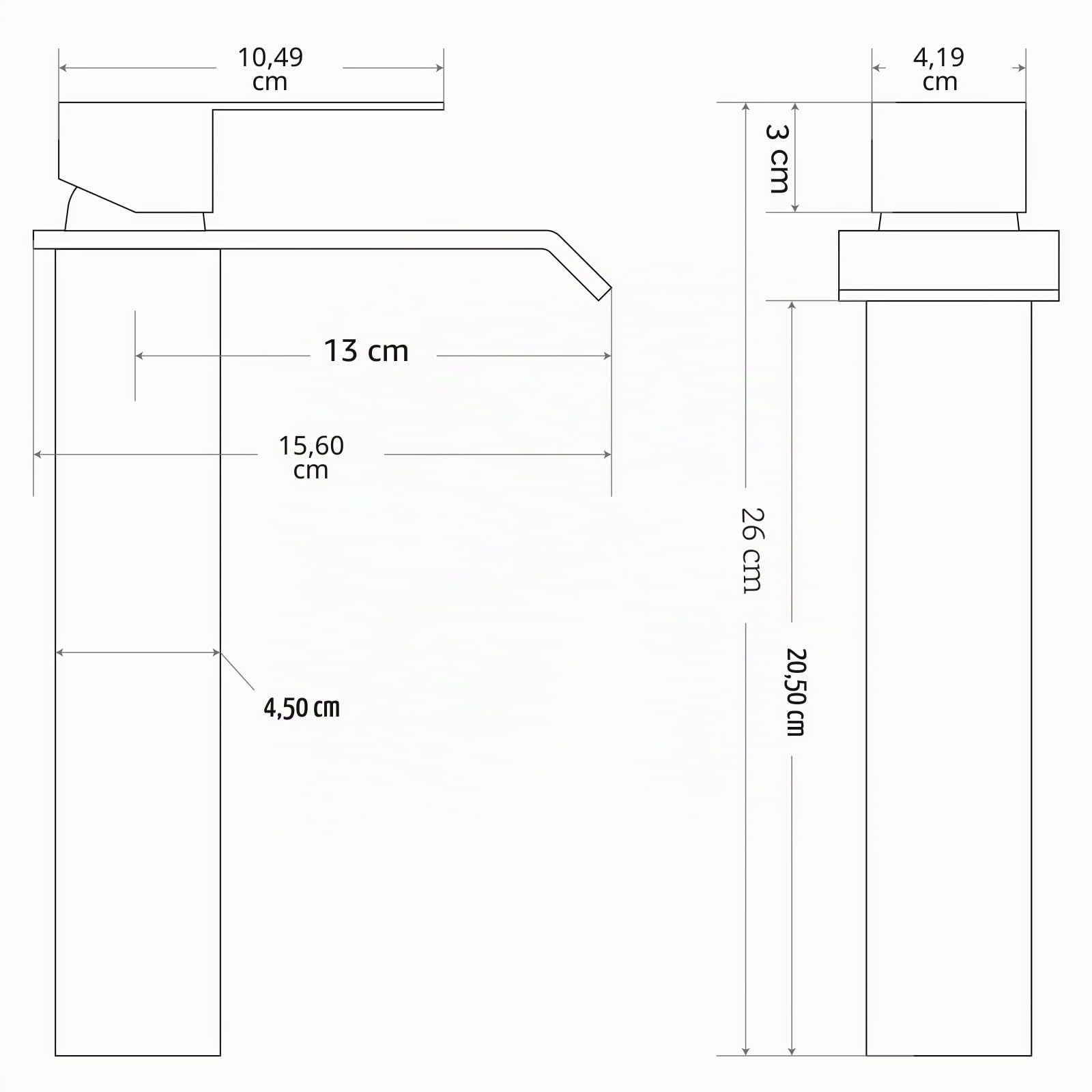 PHASAT Grifo de Baño Alto Cascada Grifo de Lavabo con Caño de 205mm de Altura, Mezclador Monomando Lavabo PTMP19W