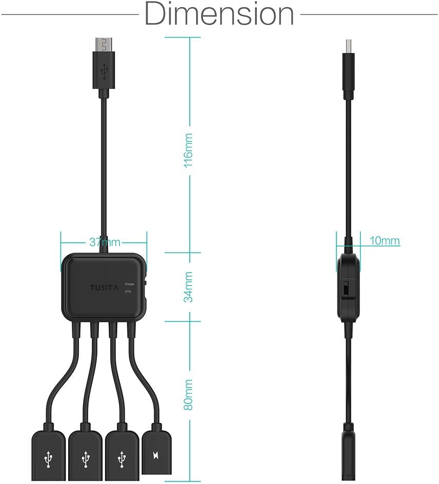 TUSITA Micro USB HUB Adaptor with Power, 3-Port Charging OTG Host Cable Cord Adapter Compatible with Raspberry Pi 2 3 Pi Zero Android Smart Phone Tablet Samsung Galaxy HTC Sony Google LG/Linux