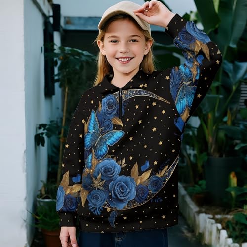 Image of AmzPrint Girls Graphic Quarter Zip Coat Long Sleeve Lightweight Oversized Athletic Running Hoodies For Kids Teen Girls