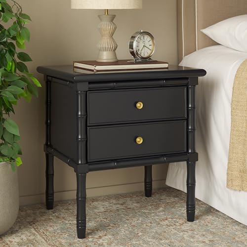 Safavieh Home Collection Mina Modern Coastal 2 Drawer 25" Bamboo Nightstand, Navy - Image 2