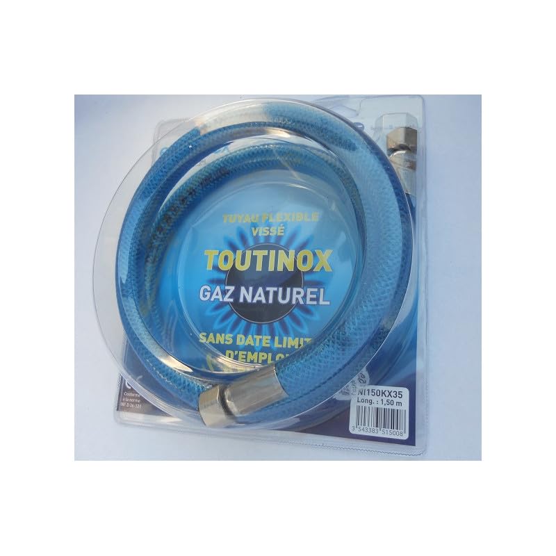 Flexible inox gaz naturel 1,5m à vie pour cuisinière et plaque de cuisson 21212150REC pour Cuisinière