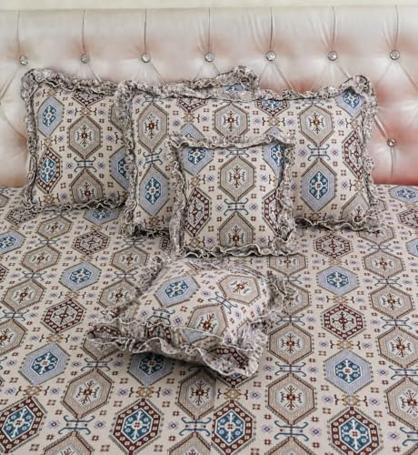Image of VOMZER 5-Piece Premium Printed Bedsheet Set 300 TC King Size | Cotton Blend Modern Design Flat Bedsheet, Desert Mosaic