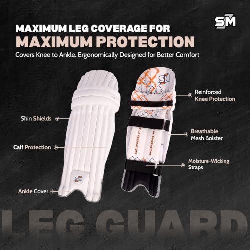 Image of SM Aqua Cricket Batting Leg Guard Men's | Batting Pads | Ambidextrous Design | Plastazote Foam Side Wing | Lightweight Performer | Premium Hook & Loop | Size Men's (for Both RH & LH Batsman)