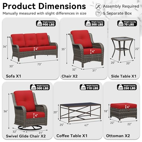 Image of 9 Piece Outdoor Wicker Patio Furniture Set, Patio Chairs Set with Thickened Olefin Cushions, High Back and Deep Seating, Hand-Woven PE Rattan, Ottoman for Porch, Deck