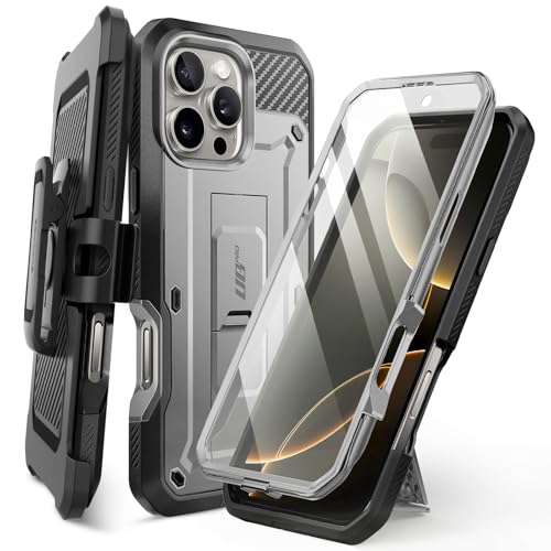 Image of SUPCASE for iPhone 16 Pro Case with Screen Protector (Unicorn Beetle Pro), [Built-in Stand & Belt-Clip] [Military-Grade Protection] Full Body Heavy Duty Phone Case for iPhone 16 Pro 6.3'' 2024, TiGray