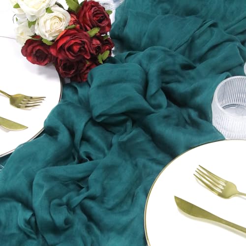 120inch Teal Cheesecloth Table Runners - 10Ft Long Cotton Dark Teal Gauze Table Runner Teal Blue Table Decor for Weddings Bridal Parties and Baby Showers Decoration- Elegant Turquoise Table Cloth