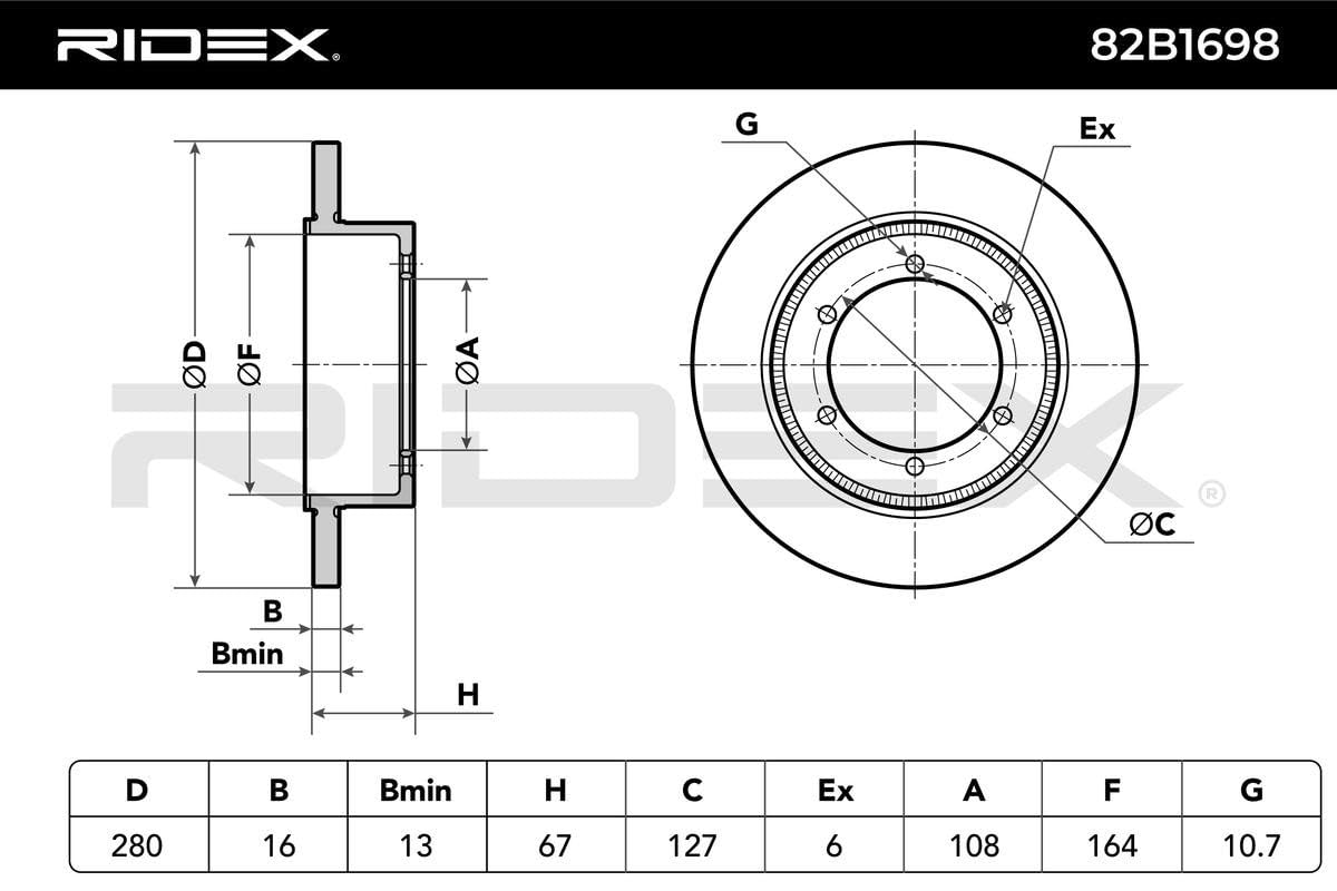 RIDEX 82B1698 2x Disco de freno Trasero sin tornillos Compatible con NISSAN Cabstar F24M, F24W