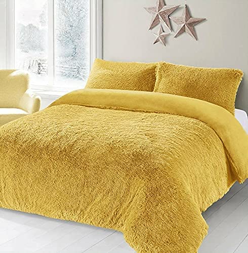 HOMES-LINEN Teddy Bear Fleece Long Fur Cuddles Alaska Luxury Duvet Cover Set Warm Cosy Soft Teddy Bedding Set (Ochre, Double) — image 1