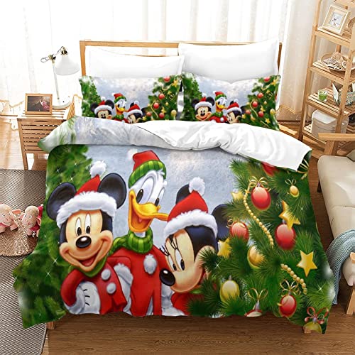 Funda de edredón de Mickey Mouse Funda de edredón de 3 Piezas Ropa de Cama Funda de edredón de ratón de Dibujos Animados Funda de edredón Suave y Sedosa King Size (220x240cm)