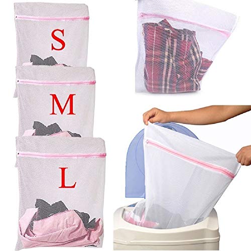 Image of Lukzer Mesh Laundry Bag for Clothes Washing Bag (Pack of 3 Pcs) White Travel Storage Organizer with Rust-Free Zipper for Delicates Blouse, Bra, Hosiery, Lingerie, Stocking & Shoe Washing Machine Bag