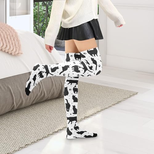 Black Cats and Paws Thigh High Socks Long Boot Stockings Elastic Knee High Socks for Women Leg Warmers 6