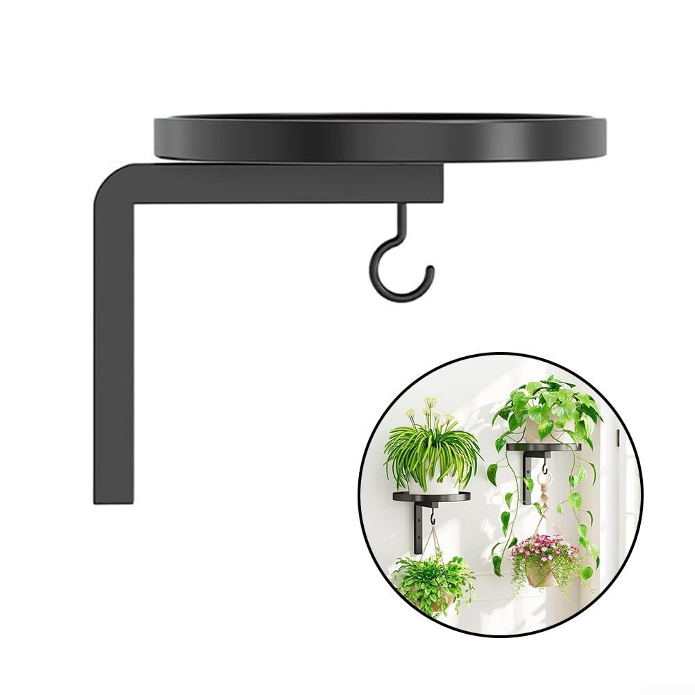 Colgador de pared para plantas, paquete de 2 soportes para macetas para interiores y exteriores, jardín, resistente, resistente al agua, diseño de borde elevado, instalación de decoración moderna