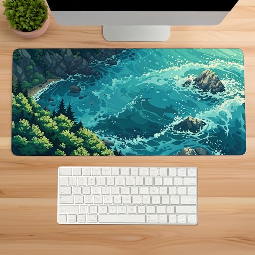 Image of Lofi Pixelart Coast Premium Desk Mat | Anti-Skid | Anti-Slip | 60 x 28 cm | Laptop Mat for Work from Home /Office /Gaming- Extended Mouse pad and Keyboard Desk mat