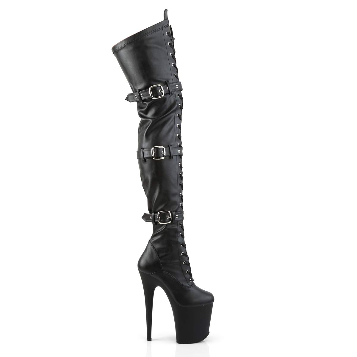Pleaser FLAMINGO-3028 Blk STR Faux Leather/Blk Matte UK
