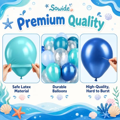 Image of Ocean Themed Party Balloons, 12 Inches Turquoise Teal Blue Clear Metallic Balloons for Ocean Shark Sea Themed Pool Party Baby Shower Birthday Beach Decorations