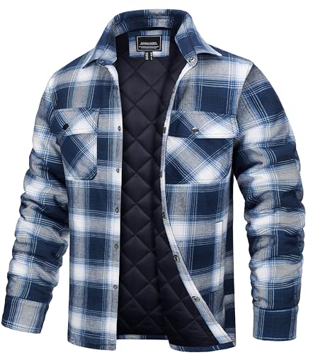 Image of TACVASEN Men's Flannel Shirt Quilted Lined Theraml Winter Coat Button Down Insulated Flannel Shirts Jacket