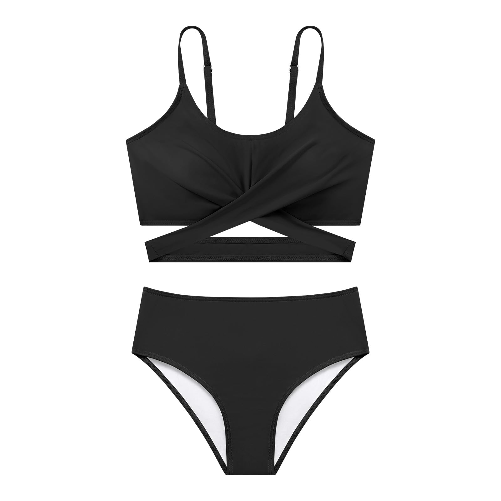 Maillot de bain 3 pièces pour fille avec bretelles spaghetti croisées et jupe cache-maillot de bain