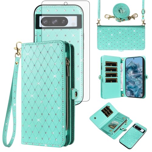 Coque Google Pixel 8 Pro étui portefeuille amovible avec fermeture éclair et verre trempé
