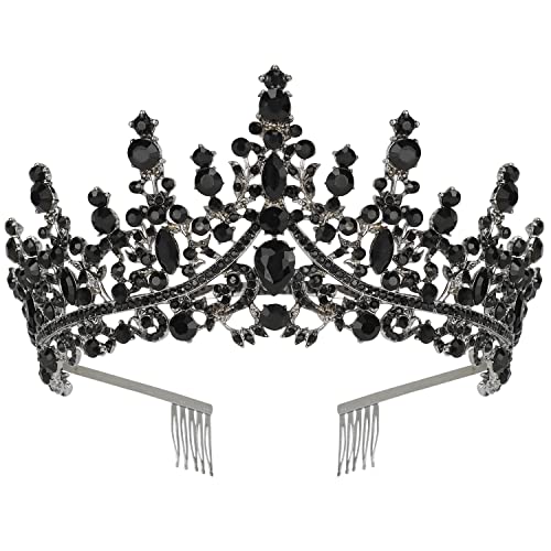 CURASA Black Crown Crystal Crown with Comb Baroque Tiaras and Crowns for Women Queen Crowns for Halloween Coustume Birthday Party Hair Accessories for Women