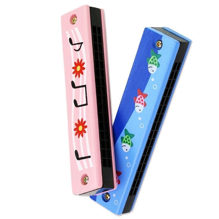 DIGI BUY Harmonica Mouth Organ Wooden Musical Instrument for Kids Best Return Gift (Pack of 2 - Random Colours and Pattern)-image-9