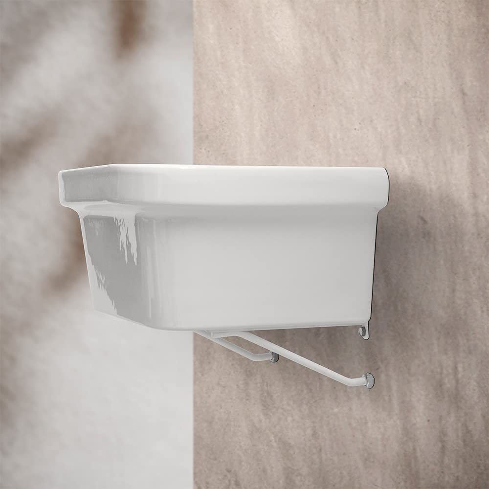 Pilozzo lavatoio da parete 46x38 cm, in ceramica bianca lucida resistente agli acidi, ideale per ambienti esterni ed interni (46 x 38 x 24 cm)
