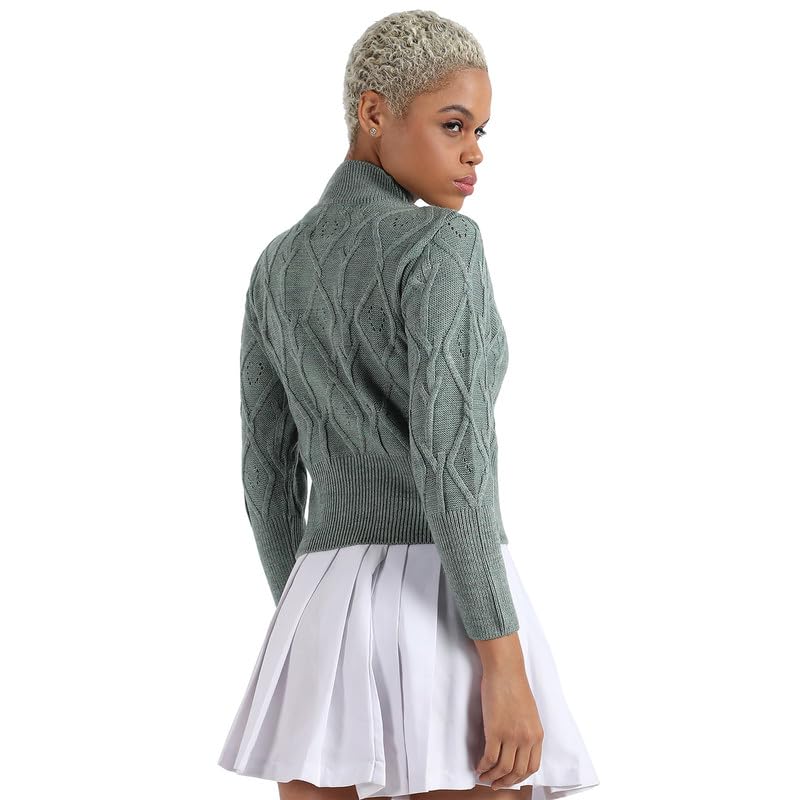 Image of PINACOLADA Women's Solid Ribbed Cropped CardiganFor Casual Wear | V Neck | Long Sleeve | Wool Sweater Crafted with Comfort Fit for Everyday Wear