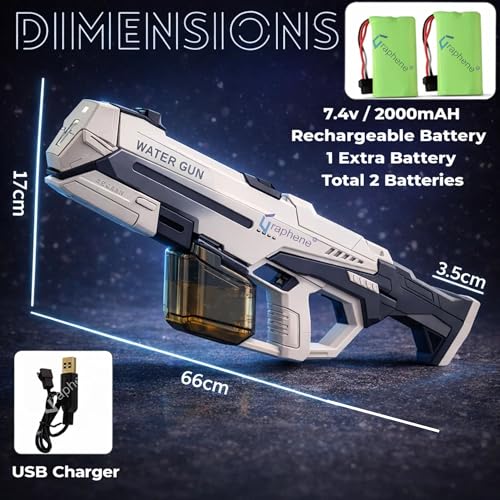 Image of GRAPHENE Electric Water Gun Holi Pichkari 2 in1 Automatic Manual Mode Holi Pichkari 32 ft Long Range High Pressure Squirt Water Gun Rechargeable 1 Extra Battery Boys Girls (White and Grey)