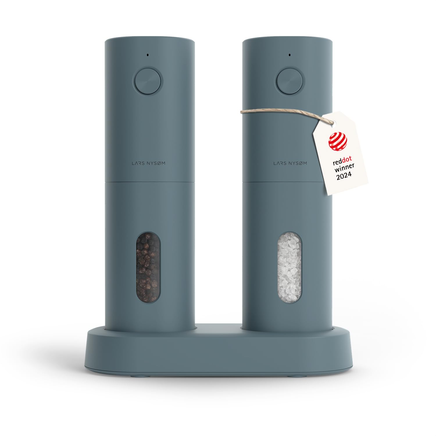 LARS NYSØM Electric Salt and Pepper Grinder Set, USB Rechargeable, Automatic Salt and Pepper Mills, Spice Shakers Refillable with LED Light, Adjustable Coarseness, Ceramic Grinder (Stone Blue)